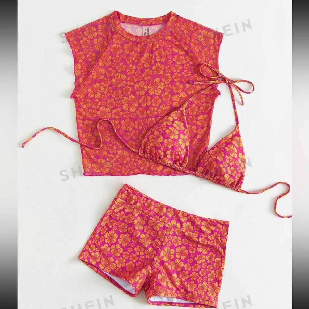 Brand new never worn bathing suit with top coverup